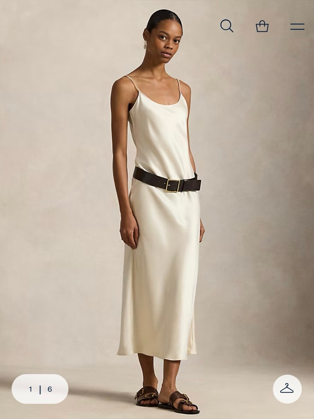 Polo by Ralph Lauren Cream Satin Slip Maxi Dress